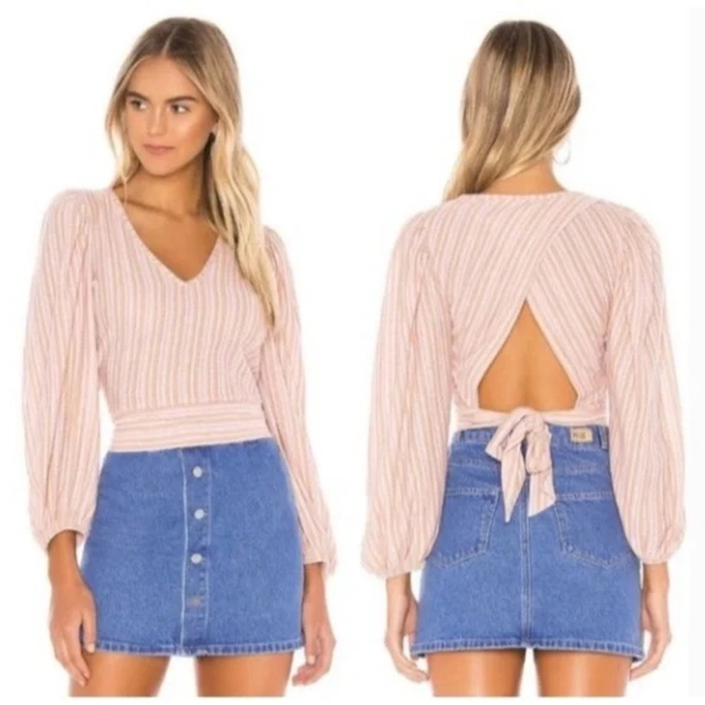 Free People Pink and Cream Striped Blouse
